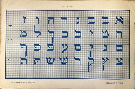 Hebrew Alphabet Embroidery Pattern Book, Riga, 1906-07 | The New York Public Library Hebrew Cross Stitch, Jewish Embroidery, Alphabet Embroidery, Biblical Hebrew, Hebrew Alphabet, Today Calendar, Hebrew Words, Alphabet Design, Green Paper