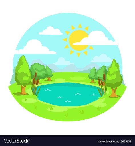 Sunny Day Cartoon, Nature Composition, Sunny Images, Day Landscape, Images Cartoon, Landscape Illustration, Art Download, Cartoon Images, Outdoor Art