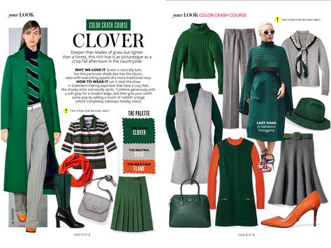 Color Crash Course, Instyle Color Crash Course, Wardrobe Color Guide, Dark Green Coat, Colour Combinations Fashion, Color Combinations For Clothes, Fashion Templates, Color Me Beautiful, Instyle Magazine