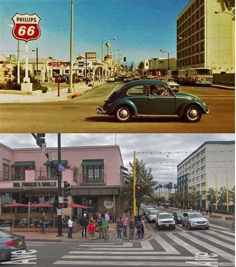 Santa Monica, Then & Now - Colorado & Ocean Blvd 1950s Hollywood, Hollywood Aesthetic, Volkswagen Beetles, Phillips 66, Ca History, Valley Girl, Ocean Blvd, Santa Monica Blvd, Vintage Pics