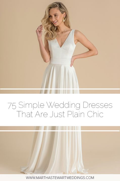 Looking for a simple, classic white dress for your wedding? While many brides choose to sport long trains, layered tulle skirts, or intricately detailed designs for their walks down the aisle, others prefer to take the "less is more" approach. #SimpleWeddingDress #ModernWedding #WeddingDress #WeddingInspiration | Martha Stewart Weddings - Simple Wedding Dresses That Are Just Plain Chic Sporty Wedding Dress, Sporty Wedding, Wedding Dress Neckline, Sport Style Woman, Classic White Dress, Simple Wedding Dresses, Tulle Skirts, Layered Tulle Skirt, Best Accessories