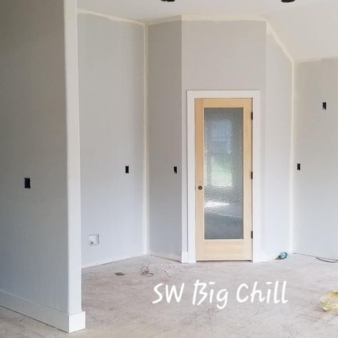 Love the SW Big Chill color in the open areas! Our charcoal gray cabinets will look spectacular with it and the SW Snowbound trim. Charcoal Gray Cabinets, Sw Big Chill, Snowbound Trim, Sw Snowbound, Cabinet Colours, Masculine Home Office, Yolo House, Room Revamp, Accent Wall Paint