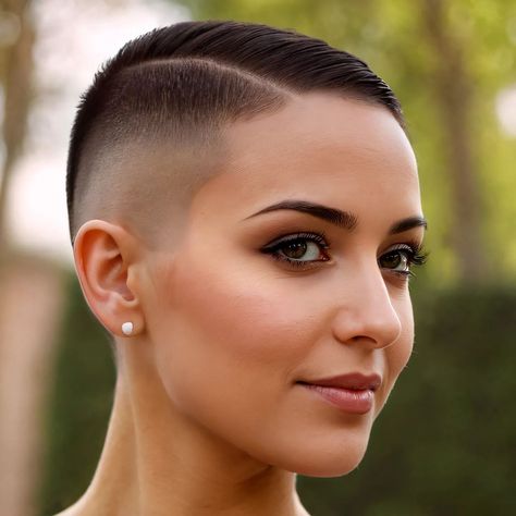 Side Of Head Tattoo Women, Flower Tattoos On Chest, Short Shaved Hairstyle Women, Ultra Short Pixie Haircuts For Women, Women Shaved Head, Hair With Shaved Sides, Tattoos On Chest, Curly Mohawk Hairstyles, Shave Hair