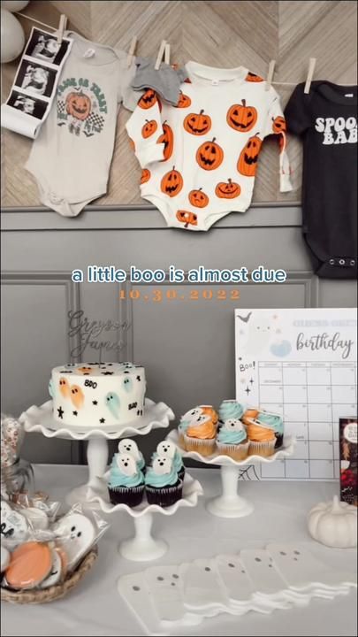 Halloween Baby Shower Dessert Table, Diy Halloween Baby Shower Decorations, Halloween Baby Shower Table Decorations, Halloween Baby Sprinkle Ideas, October Baby Shower Ideas Boys, A Little Boo Is Almost Due Baby Shower Ideas, Halloween Baby Shower Cakes For Boys, Disney Halloween Baby Shower Ideas, Little Boo Baby Shower Ideas Boy