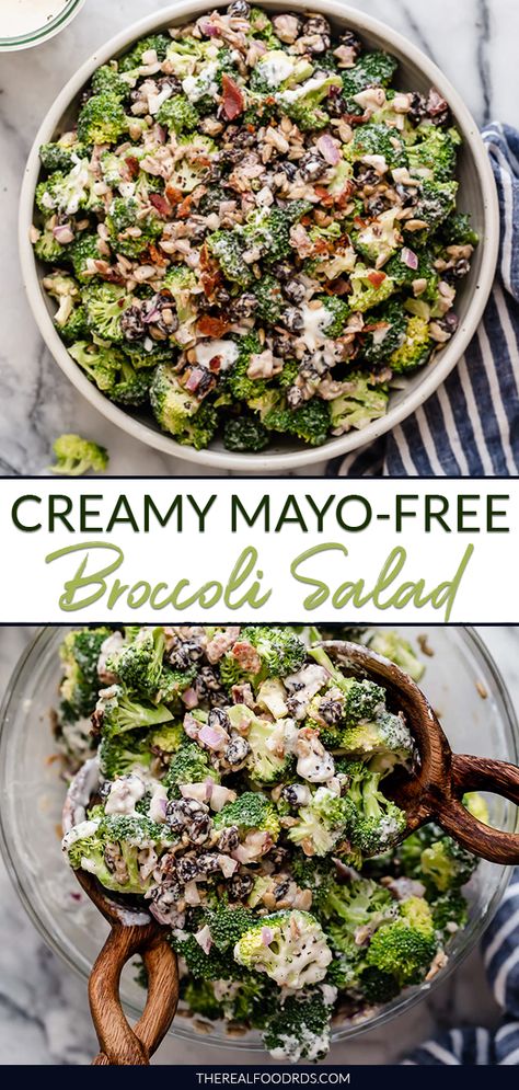 Brócoli Salad, Creamy Broccoli Salad, Healthy Broccoli Salad, Dietitian Recipes, Broccoli Dishes, Broccoli Cauliflower Salad, Creamy Broccoli, Broccoli Salad Recipe, Real Food Dietitians