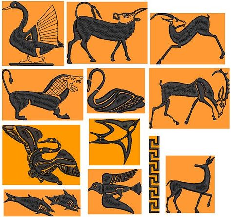 Greek Inspired Design, Ancient Greek Motifs, Greek Animals, Greek Motifs, Ancient Greek Clothing, Ancient Greece Art, Greek Decor, Greek Pattern, Greece Art