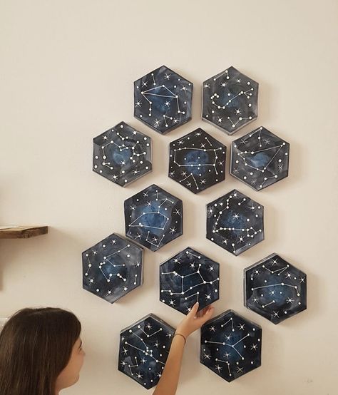 Constellation Decorations Party, Celestial Room Decor Diy, Astrology Room Aesthetic, Star Asthetics, Constellation Decorations, Astrology Room Decor, Constellation Decor, Celestial Room, Attic Room Ideas