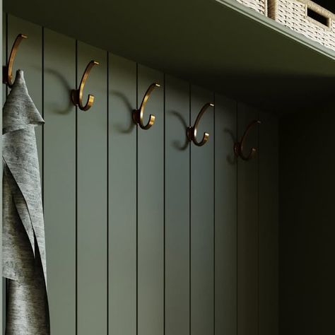 Hendel & Hendel on Instagram: "A spotlight on our new Fenton hook – a bold, industrial-inspired design with strong, outward-curving arms, bringing urban sophistication and functionality to your home.

Here they are perfectly paired with sage green cabinetry and natural textures – the perfect finishing detail for a hallway or boot room designed to welcome.

#HendelAndHendel 
#interiordesigninspo #homedecor #designinspiration #shelfstyling #interiorinspo #stylingtips #designdetails" Hallway Closet, Zen Room, Urban Sophistication, Boot Room, Shelf Styling, Entry Way, Interior Inspo, Natural Texture, Coat Rack