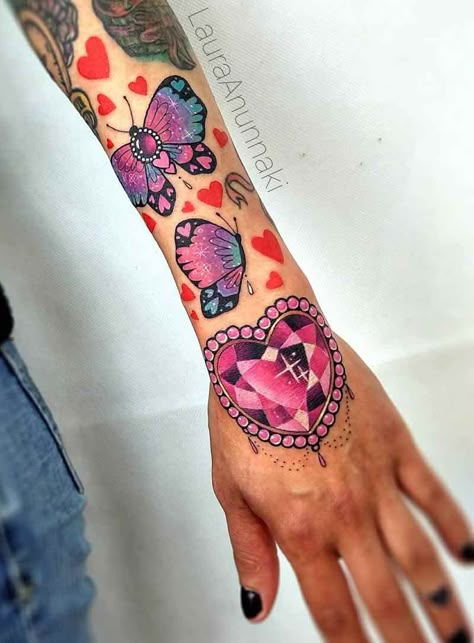 Gemstone Tattoos, Laura Anunnaki, Tattoo Design For Hand, Mandala Hand Tattoos, Butterfly Tattoo Meaning, American Traditional Tattoo Ideas, Gem Tattoo, Traditional Tattoo Ideas, Jewel Tattoo