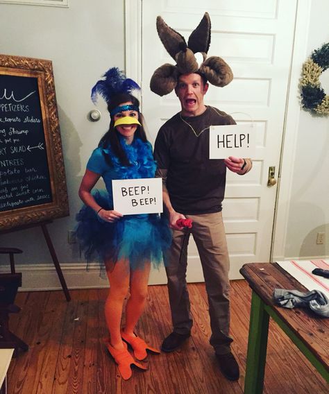 Roadrunner And Coyote Costume, Road Runner And Coyote Costume, Road Runner Costume Diy, Wile E Coyote Costume, Road Runner Costume, Roadrunner Costume, Western Halloween Costumes, Coyote Costume, Fairly Odd Parents Costume