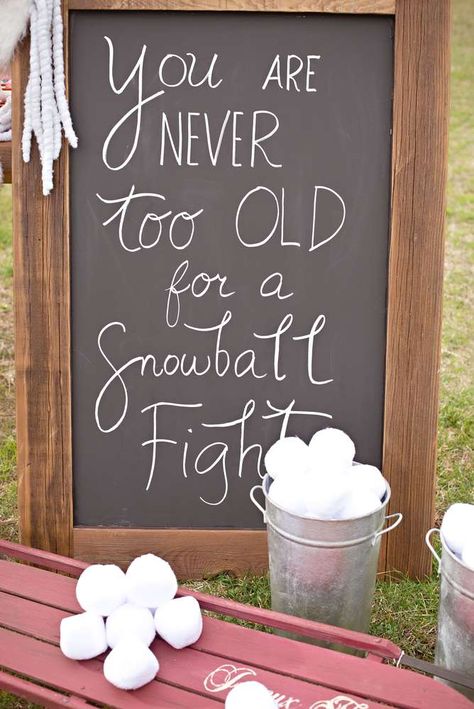 Rustic Red and Gold Christmas/Holiday Party Ideas | Photo 21 of 71 | Catch My Party Snowball Game, Rustic Christmas Party, Outdoor Christmas Party, Outdoor Holiday Party, Holiday Party Ideas, Red And Gold Christmas, Adult Christmas Party, Christmas Window Stickers, Winter Birthday Parties