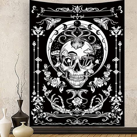 Bedroom Aesthetic Black And White, Bedroom Aesthetic Black, Skeleton Tapestry, Hippie Tapestries, Lion Tapestry, Mushroom Tapestry, Tapestry For Bedroom, Aesthetic Black And White, Hippie Tapestry