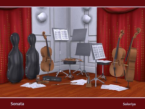 sims 4 cc // custom content decor clutter furniture // the sims resource // soloriya's Sonata // music room stuff Deco Sims, Lotes The Sims 4, Ts3 Cc, Music Stands, Sims 4 Body Mods, Sims 4 Dresses, Wicker Tray, Sims 4 Downloads, Sims 4 Cc Packs