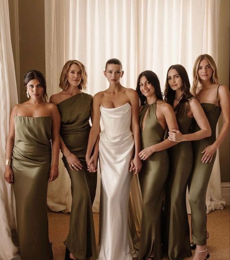 Wedding Ideas 2024, Georgia Fowler, Fall Bridesmaids, Modern Bridesmaid, Fall Bridesmaid Dresses, Custom Bridesmaid Dress, Bridesmaid Colors, Green Bridesmaid, Bridesmaid Dress Colors