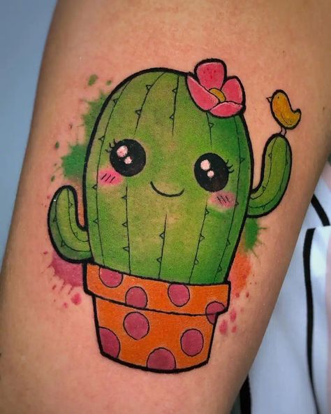 🔥 🔥 All the tattoo styles (+60), explained 🔥 🔥 Cartoon Cactus Tattoo, Minimal Tattoo Color, Cute Cactus Tattoo, Strong Female Tattoos, Small Cactus Tattoo, Glitter Tattoo Ideas, Tattoo Cactus, Blast Over Tattoo, Friends Tattoos