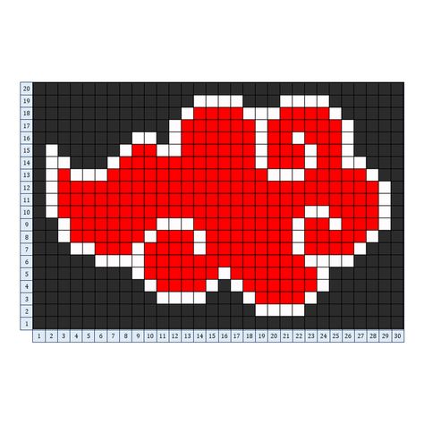 Naruto Grid Pattern, 30x30 Pixel Art, Akatsuki Logo, Duplicate Stitch, Pixel Grid, Crochet Grid, Easy Pixel Art, Quick Crochet Patterns, Pixel Crochet