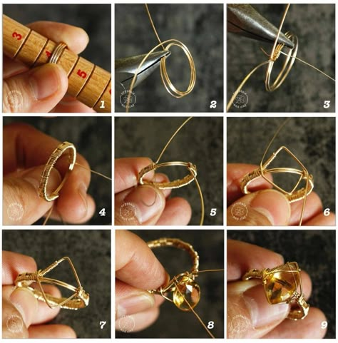 How To Wire Wrap Rings, How To Make Wire Rings Step By Step, Diy Wire Rings With Stone, Wire Wrapping Tutorial Step By Step, Wire Jewelry Tutorial Step By Step, Rings With Wire, Handmade Rings Wire, Hantverk Diy, Wire Jewelry Rings