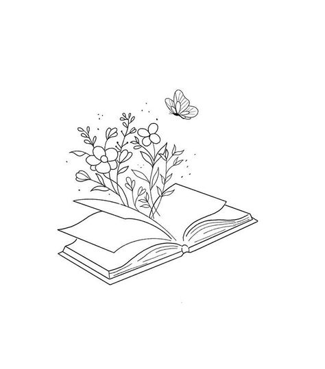 Books Tattoo Minimalist, Book Flowers Tattoo, Minimalistic Book Tattoo, Books Doodle Art, Book With Flowers Drawing, Book Fine Line Tattoo, Fine Line Tattoo Book, Dainty Book Tattoos, Fine Line Drawing Ideas