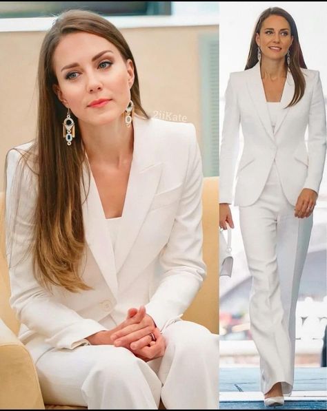 Kate Middleton Style Outfits, White Pantsuit, Looks Kate Middleton, Prins William, Queen Kate, Princess Katherine, Kate Middleton Outfits, Middleton Style, Princess Kate Middleton