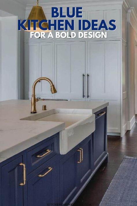 Not sure how to incorporate a navy color palette into your kitchen? Check out these 26 navy blue kitchen ideas to make the color work for any design. Navy Blue Kitchens, Navy Blue Kitchen Ideas, Blue Kitchen Ideas, Blue Shaker Cabinets, Navy Color Palette, Kitchen Color Palettes, Traditional Modern Bathroom, Two Tone Kitchen Cabinets, Navy Blue Kitchen