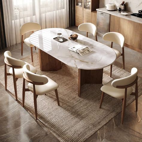 ALLNICEDT Modern Simple Luxury Stone Dining Table Sets - Wayfair Canada Condo Kitchen Table, Modern Dining Table 6 Seater, Modern Dining Table For Small Spaces, Rustic Modern Dining Room Ideas, Stone Dining Room Table, Oval Stone Dining Table, Stone Dinning Table, Stone Dining Table Modern, Modern Organic Dining Table