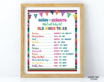 Fiesta gender reveal | Etsy Gender Reveal Old Wives Tales, Gender Reveal Fiesta, Fiesta Gender Reveal Party, Fiesta Gender Reveal, Fiesta Sign, Old Wives Tales Gender, Old Wives Tales, Gender Reveal Signs, Old Wives Tale