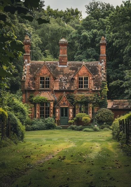 Small English Tudor Cottage in the Woods | Premium AI-generated image English Cottage Blueprints, Stone English Cottage, Dark Tudor Exterior, German Cottage House, Tutor House Exterior, Old English Architecture, Old English Cottage Exterior, English Tudor House Exterior, Storybook Style Homes