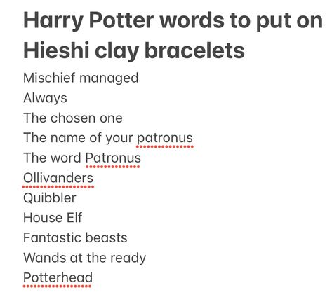 Clay Bead Bracelet Ideas Harry Potter, Harry Potter Bracelet Diy, Harry Potter Bracelet Ideas, Harry Potter Clay, Bracelet Names, Aesthetic Diys, Harry Potter Words, Memory Diy, Harry Potter Bracelet