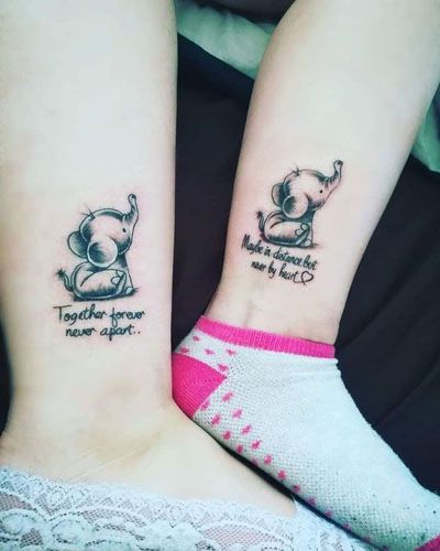 Friendship Tattoo Designs 4 Sister Tattoos Elephant Matching, Best Friend Tattoos Elephant, Matching Elephant Tattoos Friends, Best Friend Tattoos Girl, Sister Elephant Tattoos, Elephant Sister Tattoo, Matching Elephant Tattoos Mom, Tattoos For Sisters Matching, Matching Tattoos With Cousin