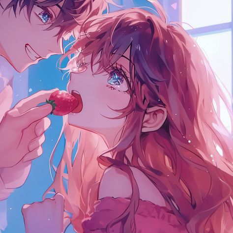 Matching Pfp Pink And Blue, Strawberry Matching Pfp, Summer Matching Pfp, Matching Pfp Pink, Anime Cake, Duos Icons, Valentines Couple, Cute Couple Art, Matching Profile Pictures