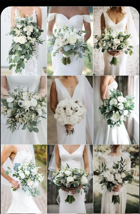 White And Greenery Wedding, Simple Wedding Bouquets, Greenery Wedding Bouquet, Bridal Details, Bridal Bouquet Flowers, Wedding Themes Fall, White Wedding Bouquets, White Wedding Flowers, Wedding Time