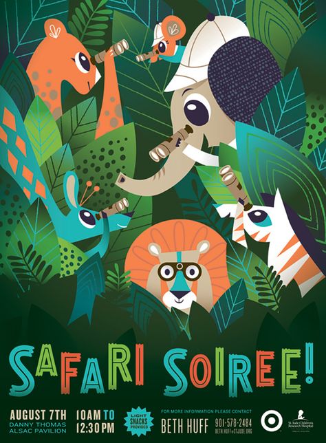 Safari Soirée Animal Poster Design, Zoo Poster Design, Poster Infographic, Animal Design Illustration, Safari Design, Pop Illustration, Graphic Design Brochure, Animal Illustration Art, Cartoon Posters