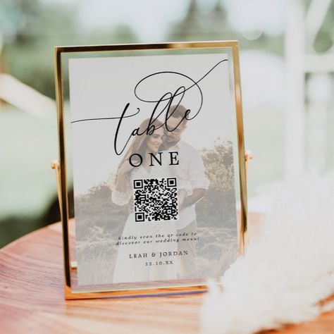 Elegant Photo QR Code Wedding Menu Table Number Me Calligraphy, Wedding Menu Table, Menu Qr Code, Menu Table, Qr Code Wedding, Table Assignments, Wedding Table Number Cards, Card Table Wedding, Elegant Photo