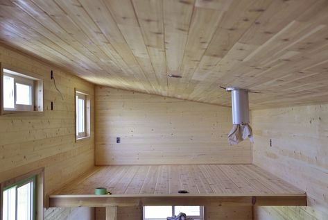 Tiny House Episode 12: Finishing the Interior with Pine — Steemit Tiny House Wall Paneling, Cedar Tongue And Groove, Cedar Paneling, Cabin Interiors, Shed Roof, House Wall, Tiny House On Wheels, Tongue And Groove, Rustic Cabin