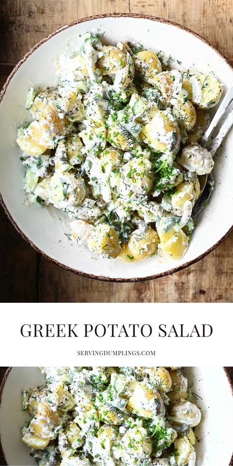 Lemon Greek Potato Salad, Greek Vegetable Salad, What To Serve With Greek Salad, Potato Pesto Salad, Greek Yogurt Potato Salad, Greek Potluck Ideas, Greek Potato Salad Recipe, Greek Sides Dishes, Crab Potato Salad