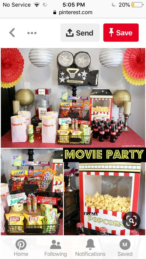 Movie Theater Themed Party, Theater Themed Party, Movie Night Birthday Party Ideas, Movie Night Party Decorations, Movie Night Party Ideas, Movie Party Decorations, Night Party Ideas, Movie Night Birthday, Night Birthday Party