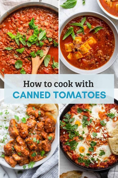 Recipes That Use Whole Canned Tomatoes, Canned Whole Tomato Recipes, What To Do With Canned Tomatoes, What To Make With Canned Tomatoes, Pasta With Canned Tomatoes, Recipes Using Canned Tomatoes, Diced Tomato Recipes Canned, Crushed Tomato Recipes, Recipes With Canned Tomatoes