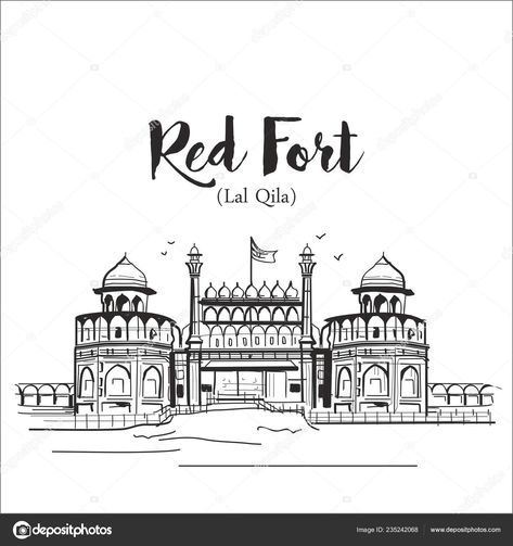 Redfort Delhi Drawing, Red Fort Delhi Drawing, Red Fort Sketch, Nineveh City, Red Fort Drawing, Lal Qila Delhi, Monuments Painting, Fort Drawing, Lal Qila