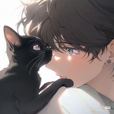 Anime Guy Holding Cat, Cat Drawing Lineart, Anime Guy With Cat, Images Terrifiantes, Black Cat Anime, Arte Peculiar, 캐릭터 드로잉, Cool Anime Guys, Anime Cat