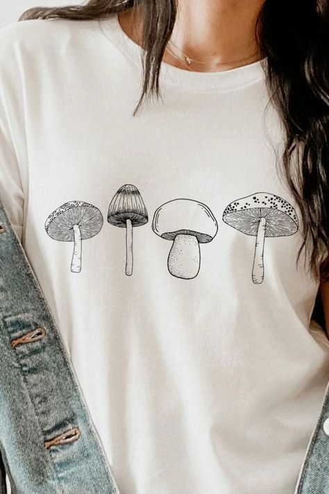 Womens Casual Dress Pants, Clothing Cottagecore, Mushroom Aesthetic, Aesthetic Mushroom, Bleaching Clothes, Mushroom Graphic, Mushroom Cottagecore, Mushroom Shirt, Cottagecore Shirt