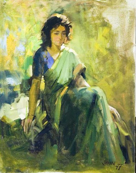 John Fernandes Paintings, John Fernandes, Figures Drawing, Night Paintings, Oil Colour, Life Sketch, Beauty Paintings, Butterfly Art Painting, Indian Painting