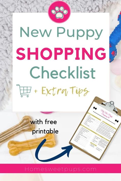 Getting a cute new puppy or dog? This Ultimate New Puppy Shopping Checklist (+ Extra Tips) with free printable shows everything you need. These products are essential. Types Of Puppies, New Puppy Checklist, Shopping Checklist, Puppy Checklist, Puppy Shampoo, Puppy Stages, Potty Training Puppy, Pet Advice, Dog Tips