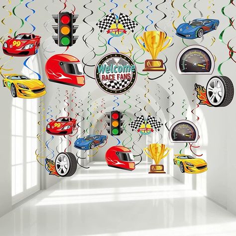 Race Car Birthday Decorations, Racing Birthday Party, Race Car Party Decorations, Racing Birthday, Race Car Themes, Car Themed Parties, Car Party, Race Car Party, Baby Shower Supplies