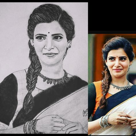 Samantha Pencil Drawing, Samantha Drawing Pencil, Samantha Sketch, Celebrity Portraits Drawing Sketch, Samantha Drawing, Actress Drawing, Pencil Drawings Tumblr, Simple Art Drawings, Simple Drawing Ideas