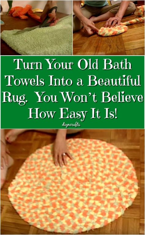 Turn Your Old Bath Towels Into a Beautiful Rug. You Won’t Believe How Easy It Is! {Video} Rag Rug Diy, Homemade Rugs, Rag Rug Tutorial, Braided Rug Diy, Braided Rag Rugs, Crochet Rag Rug, Rug Tutorial, Crochet Rug Patterns, Old Towels