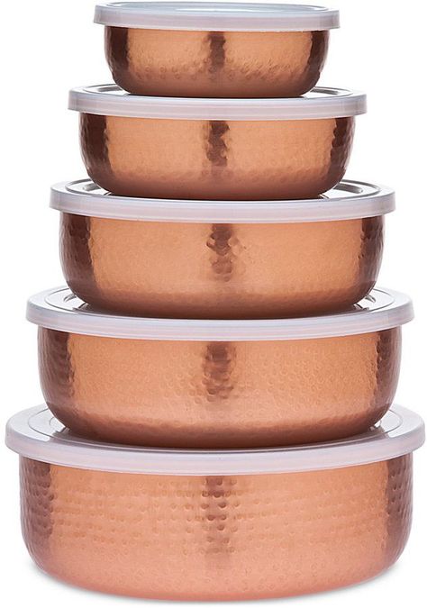 Godinger 5-Pc. Hammered Copper Storage Bowl Set Copper Kitchen Accessories, Rose Gold Kitchen, Copper Kitchen Decor, Desain Pantry, Copper Bowl, Gold Kitchen, Copper Pots, Copper Kitchen, Decor Essentials