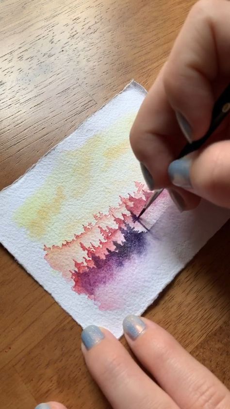 Painting With Watercolors, Sunset Watercolor, Forest Sunset, Watercolor Feather, Watercolor Galaxy, Watercolor Paintings For Beginners, Watercolor Sunset, Watercolor Paintings Easy, Watercolor Painting Techniques