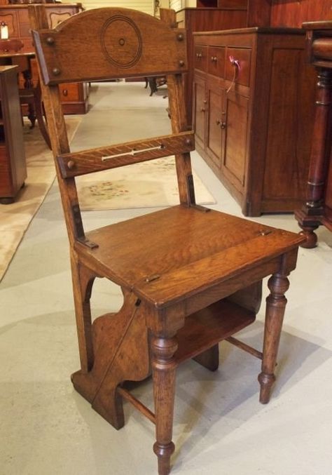 Late Victorian Library Step Chair: Romantic Library, Hall Library, Victorian Library, Ladder Chair, Beach Chair With Canopy, Blue Dining Room Chairs, Teal Accent Chair, Interesting Furniture, Chair Leg Floor Protectors