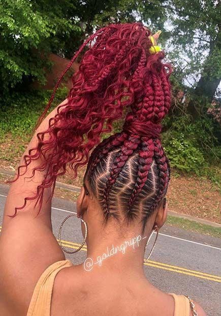 Bold Red Braided Ponytail #braids,  #Bold #Braided #Braids #Ponytail #Red Check more at http://hairstyles44.kiropraktor.xyz/bold-red-braided-ponytail-braids/ Red Braided Ponytail, Jalicia Hairstyles, Goddess Braid Ponytail, Feed In Braids Ponytail, Red Braids, Feed In Braids Hairstyles, Braided Ponytail Hairstyles, Feed In Braid, Braids With Curls