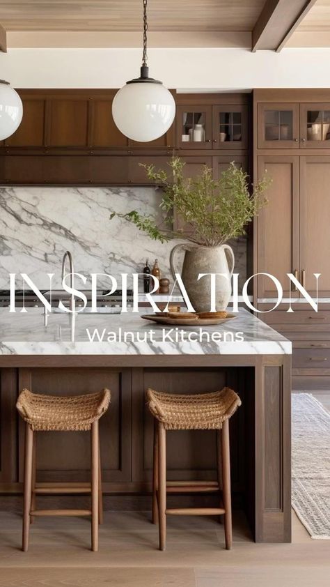 Nest & Needle Interiors | We’ve been noticing a shift and we are pretty excited!!! Have you noticed??? WALNUT KITCHENS are back in a real way!! Of course white oak… | Instagram Walnut Cabinets Kitchen, Loungeroom Decor, Dark Brown Kitchen, Walnut Kitchen Cabinets, Floor To Ceiling Cabinets, Butcher Block Kitchen, Lake House Kitchen, Walnut Kitchen, The World Of Interiors